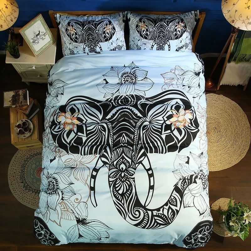 

Lucky Elephant Design Duvet Cover Pillowcase Double Bed Set Home Textile Bed Linen Queen Size 2/3Pcs Full Size Comforter Sets