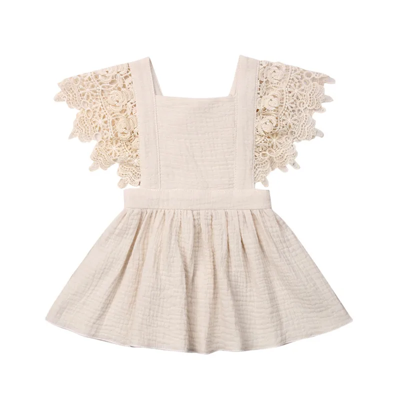 

New Toddler Baby Girls Clothes Sleeveless Cotton Geometry kids newborn backless square collar Casual Lace Dresses one pieces