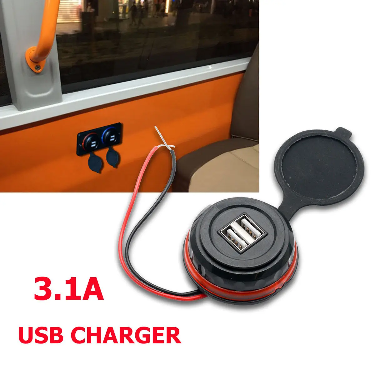 

12V Dual USB Car Charger Waterproof 2 Port Adapter Power Socket Charging Panel Mount for Vehicle Boat Truck Motorcycle