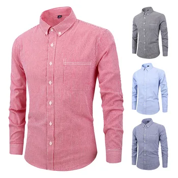 

New Arrival Men Casual Shirt Cotton Stripe Long Sleeve Male Social Dress Shirts Slim Button Down Collar Camisa Masculina