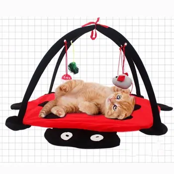 

Cat Bed Tent Pet Hammock Pet Activity Play Pad Toy Cartoon Fun Ring Bell Toy Playing Foldable Exercise Kitten Soft Mat