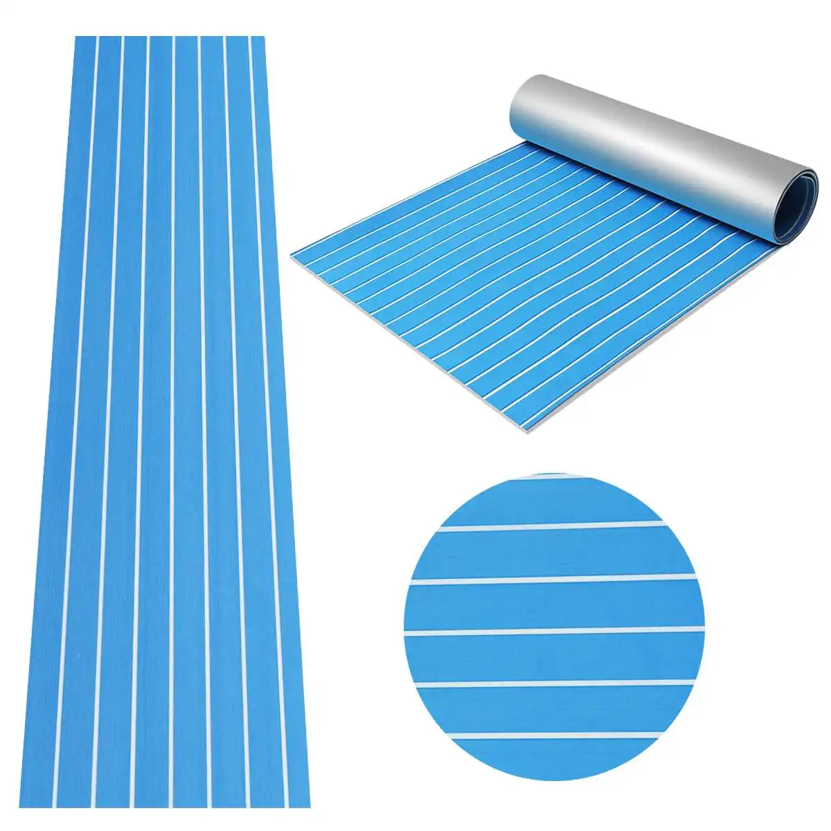 

90x240cm Self-adhesive EVA Foam Teak Sheet Boat Yacht Synthetic Decking 0.6cm Foam Floor Mat Blue With White Line Floor Sheet