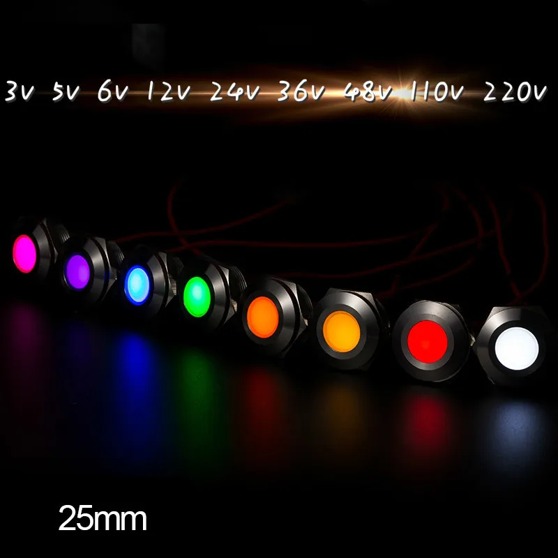 Бесплатная доставка 1 шт 25 мм светодиодный Водонепроницаемый сигнала источник питания лампы 3 5 V 6V12V 24 V 36V38V 110 220 V с 8 цветов