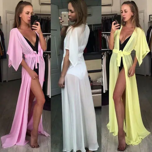 Summer Fashionable Women's Cover Up Wrap Beachwear Long Dress Chiffon Kimono Beach Cardigan Bikini