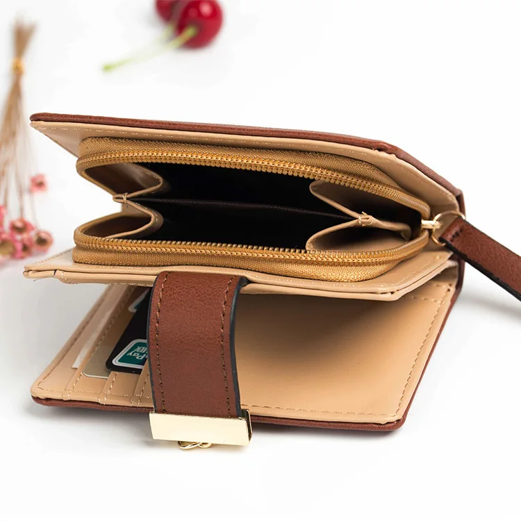 

Women Wallets Pu Leather Luxury Brand Hollow Leaves Zipper Buckle Korean Short Women's Wallet Simple Mini Student Coin Holder