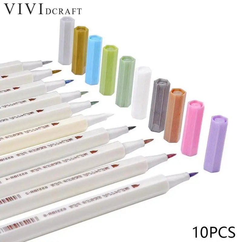 

New 10pcs /box Drawing Painting Marker Pens Metallic Color Pen For Black Paper Art School Supplies Stationery Escolar Papelaria