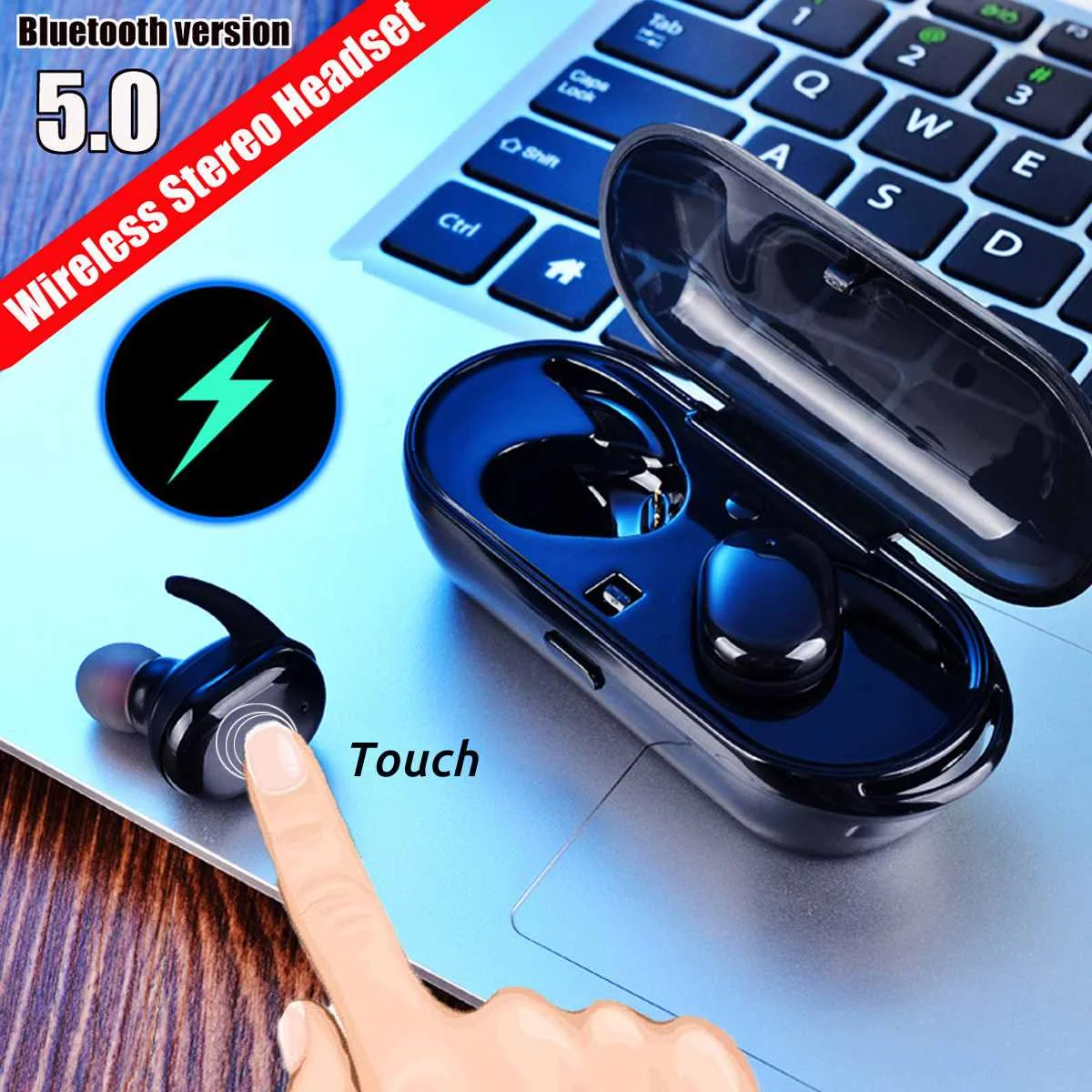 

Touch-Control HIFI Wireless bluetooth 5.0 Sports Dual Ear Noise Cancel Waterproof + Charge Box Mini bluetooth Headset