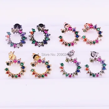 

5Pairs 2019 newest fashion Jewelry Rainbow cz micro pave flower shape Elegant delicate stud earrings for women