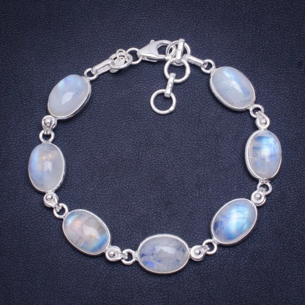 

Natural Rainbow Moonstone Handmade Unique 925 Sterling Silver Bracelet 6.5-7.25" A2943