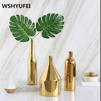

Modern Gold Plated Vase Ceramic Flower Vase Golden Water Planting Container Desktop Decorative Vase Extravagant Home Decor