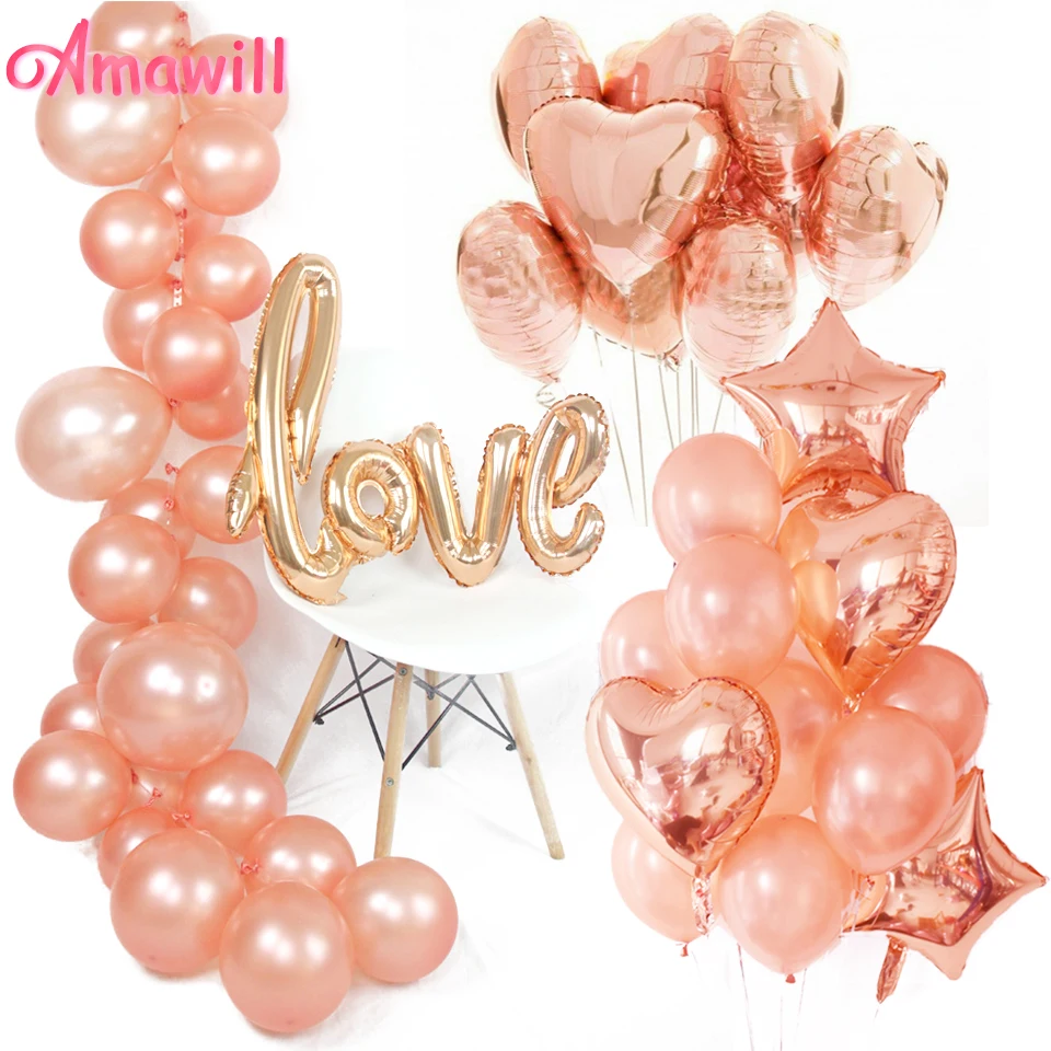 Amawill розовое золото Воздушные шары из фольги Love для свадьбы воздушный шар с