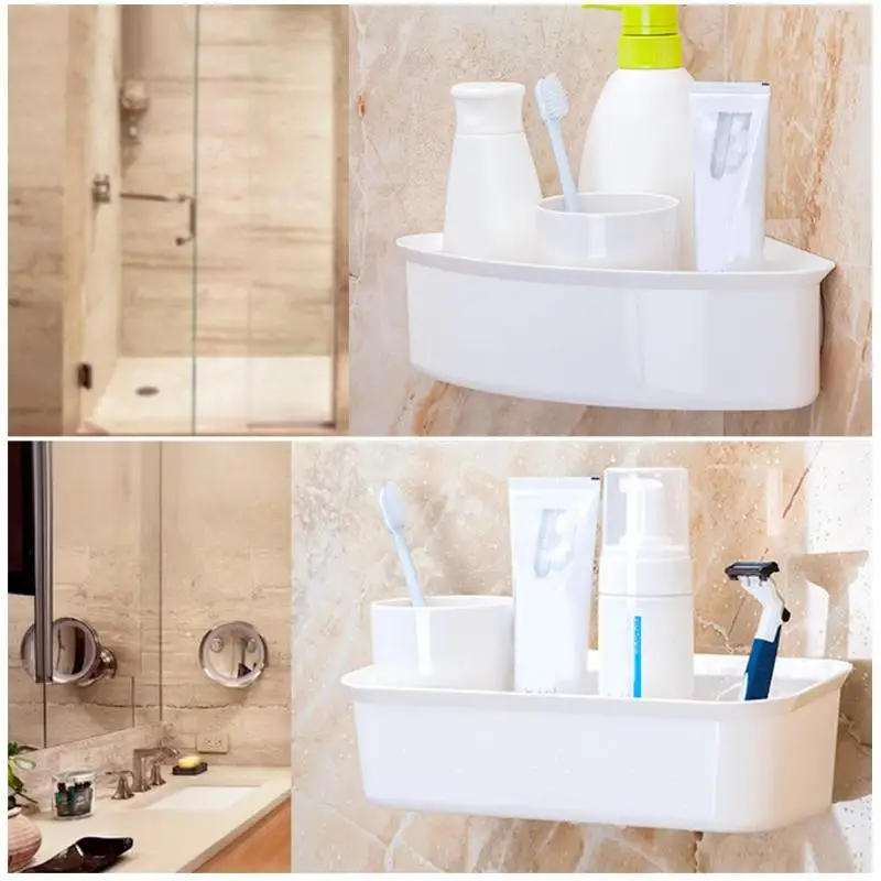 

Waterproof Kitchen Bathroom Shelf Wall Rack With 2 Suckers Plastic Shower Basket Organizer Holder Tray Lotion Storage Rack