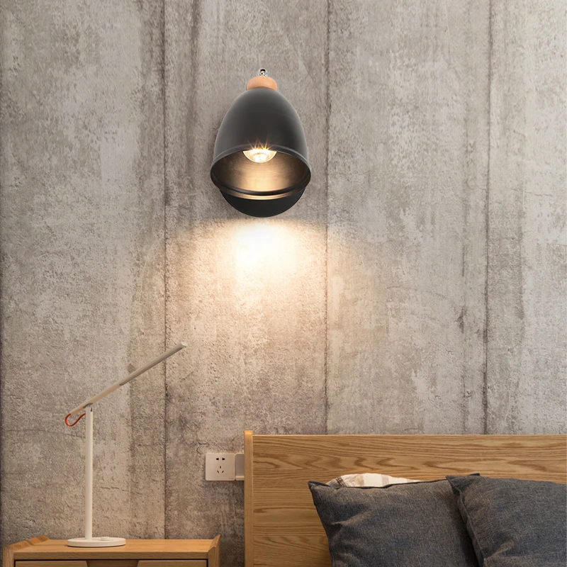 Nordic Крытый Регулируемый светодиодный настенный светильник угол поворота современные деревянные бра освещения прикроватные выключатель для коридора свет