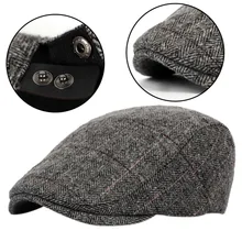 Новинка, осенняя и зимняя мужская шапка для пожилых людей, шапка для крикета, Классический английский клетчатый шерстяной берет, шапка