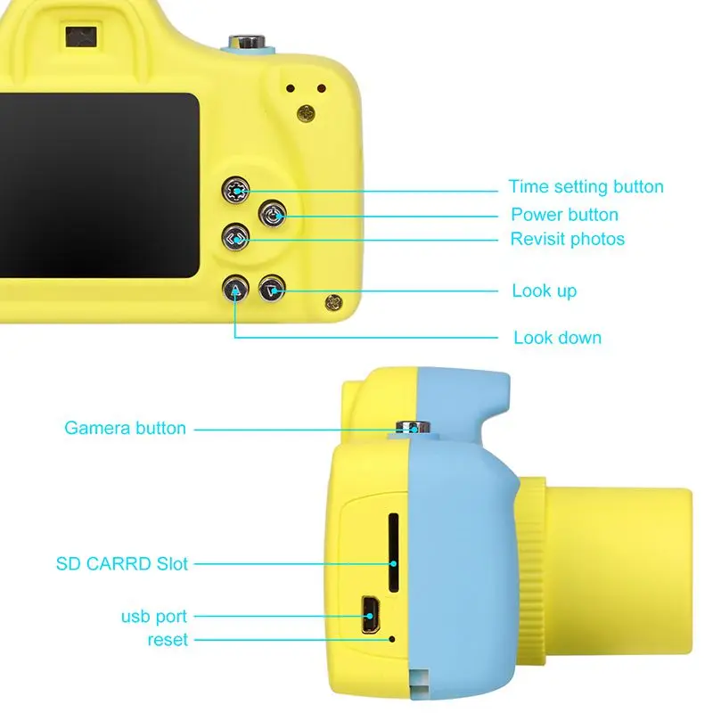  1.5 Inch 2MP 1080P Mini LSR Cam Digital Camera for Kids Baby Cute Cartoon Multifunction Toy Camera 