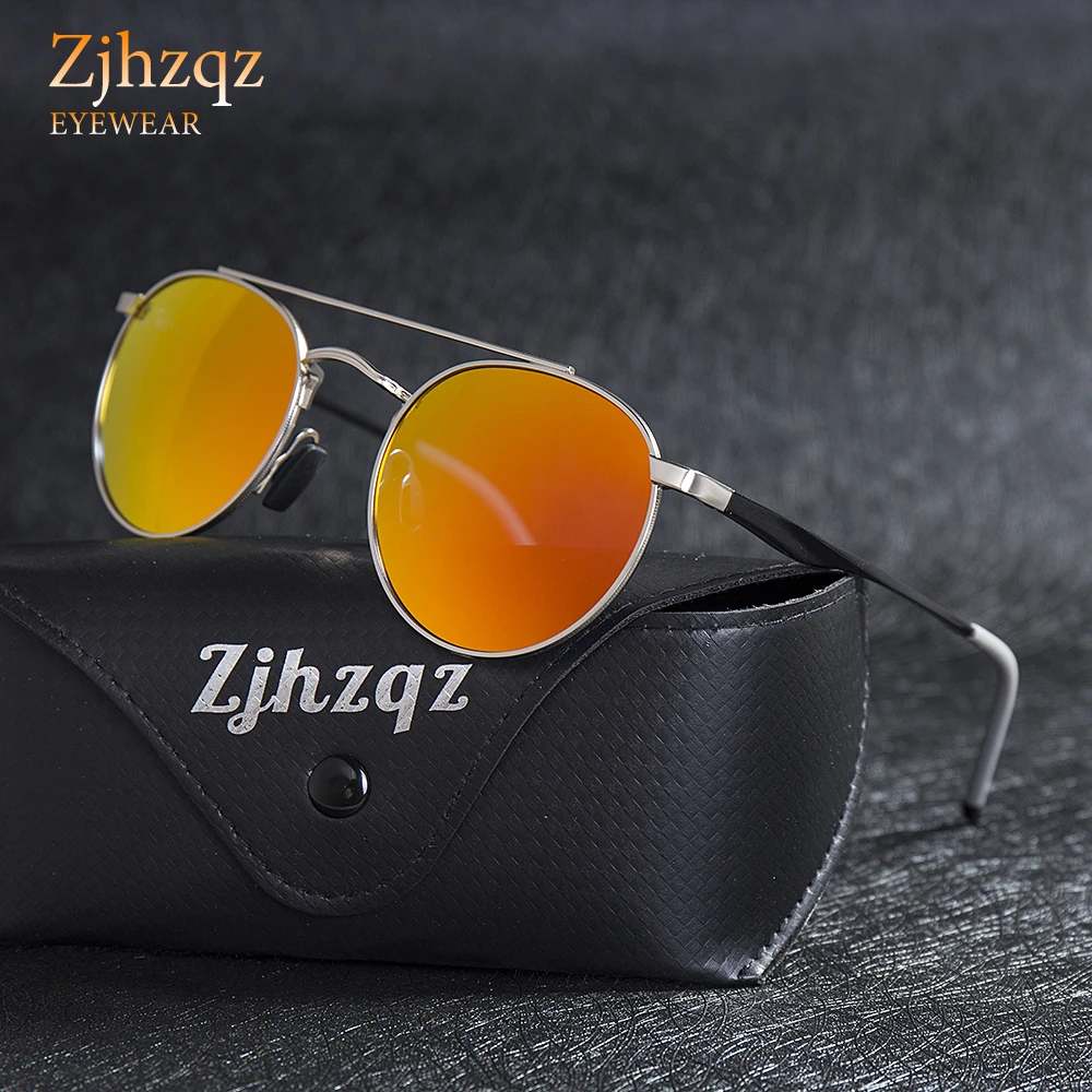 

ZJHZQZ Celebrity Unisex Retro Metal Round Sunglasses Polarized Double Bridge Brand Designer Small Face Hip Hop Sun Glasses Women