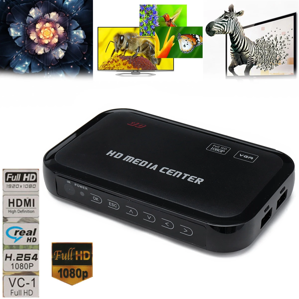 VGA 1080P Full HD HDMI медиа-плеер HDD MKV SD USB TV AVI RM беспроводной Romote управление развлекать цифровые видео изображения