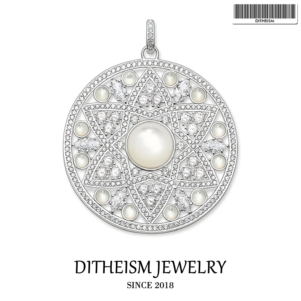 

White CZ Ornament Large Disc Pendants, 2018 Fashion Jewelry 925 Sterling Silver Trendy Gift For Women Girls Fit Necklace