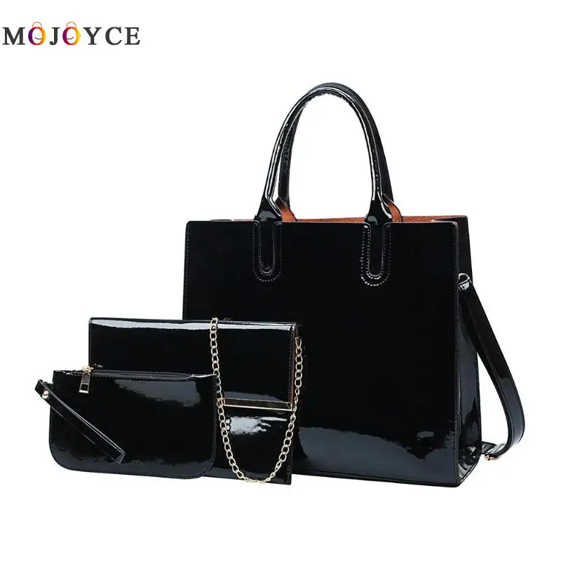 

3pcs/set Luxury Brand Patent Leather Women Handbag Clutch Shoulder Bags Fashion Crossbody Handbag