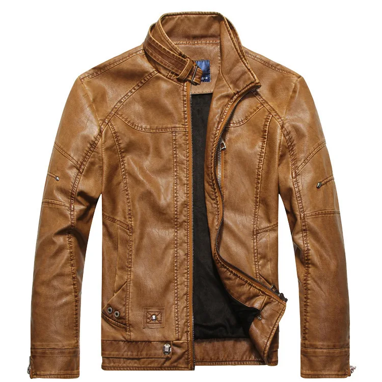 

New Spring Leather Mens Stand Collar Jacket Men's Leather Jackets Men Stand Collar Coats Male Motorcycle Leather G2O3