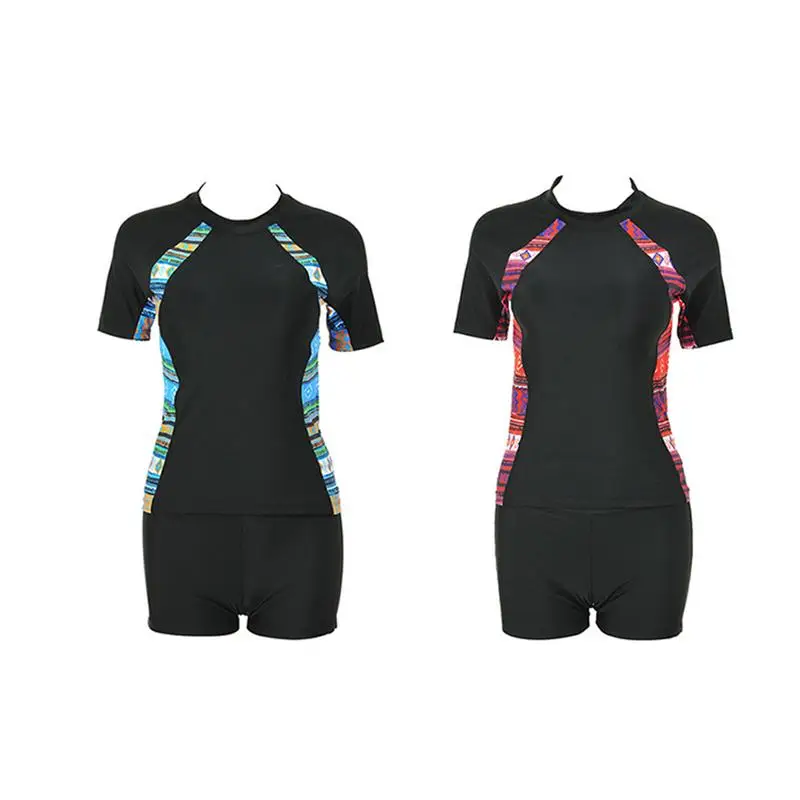 2019 Fashion Women Sportswear Beachwear Two-piece Set Swim Suit Solid Color Printing Short Sleeve Shirt High-waisted Boxer Short 2019 Fashion Women Sportswear Beachwear Two-piece Set Swim Suit Solid Color Printing Short Sleeve Shirt High-waisted Boxer Short