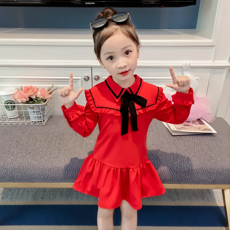 

Girls dress spring autumn children's clothing new fashion temperament ruffled baby girl clothes fishtail dress 2-7 years