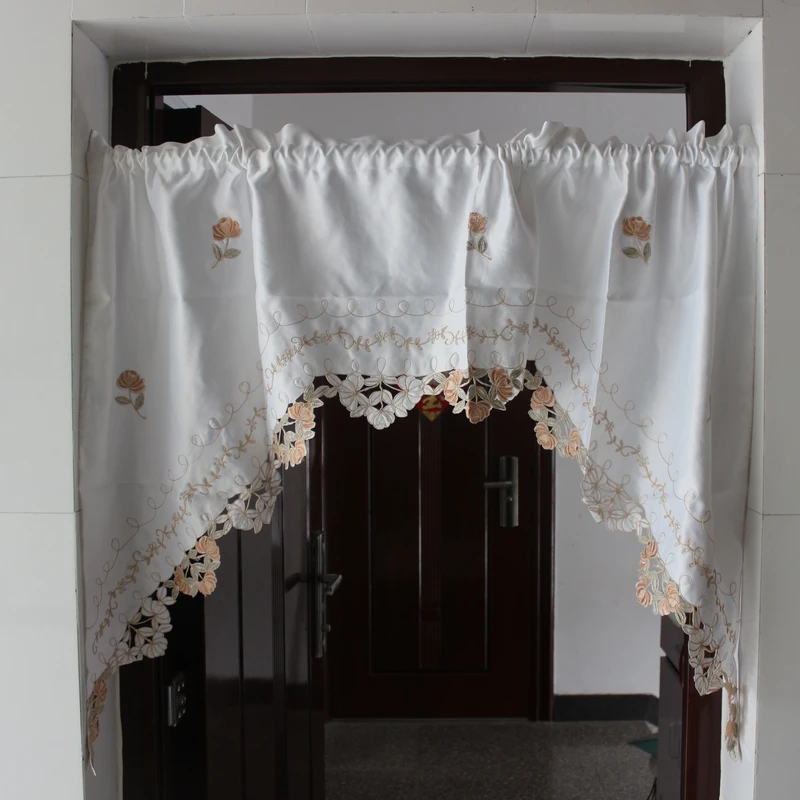 

Arch Exquisite Embroidery Hollowing work door curtain Roman blind window curtain lace Kitchen Sheer Cafe Curtain Semi-blackout