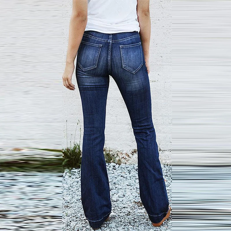 Женские эластичные джинсы с широкими штанинами, женские повседневные потертые джинсовые расклешенные брюки, брюки, большие размеры