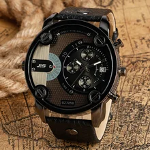 Роскошные мужские часы кожаные часы мужские s черные военные часы Отображение даты наручные часы 5,2 см большие часы moda masculina D30