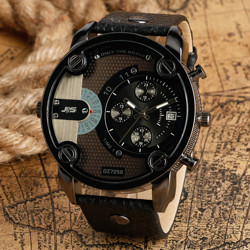 

Luxury Men Watch Leather Watches Mens 2019 Black Military Watch Date Display Wristwatches 5.2cm Big Watch moda masculina D30