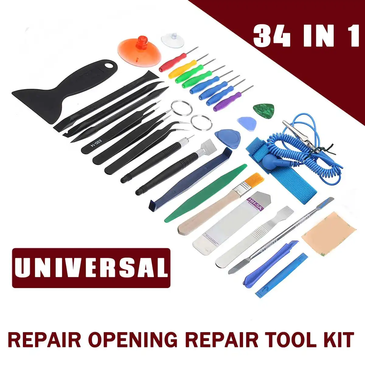 

Leory 34 Pcs/Set Universal Mobile Phone Screen Replacement Parts Tools Removal Professional Opening Repair Tool Kit