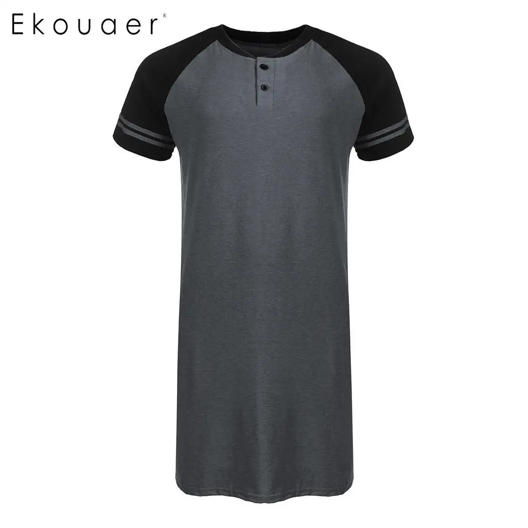 Ekouaer Мужская Ночная рубашка мягкая ночная с коротким рукавом Свободная длинная