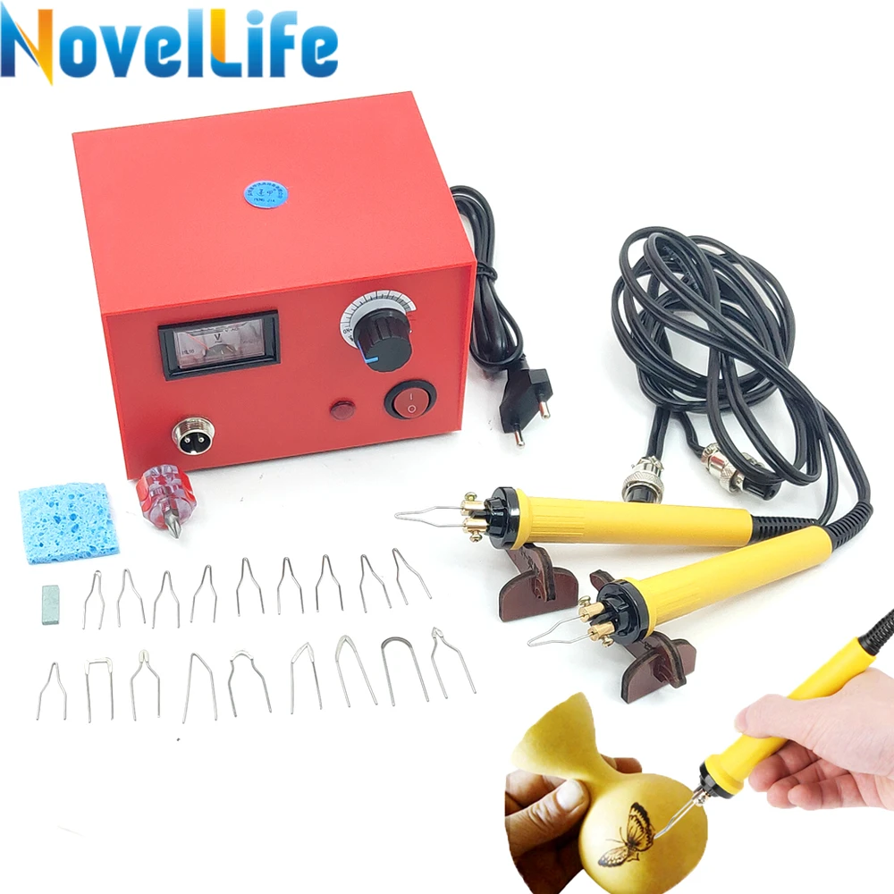 

50W Wood Burner Pyrography Pen Burning Machine Gourd Crafts Tool Set with 20pcs Welding Wire Tip 2 Handle Adjustable Temperature