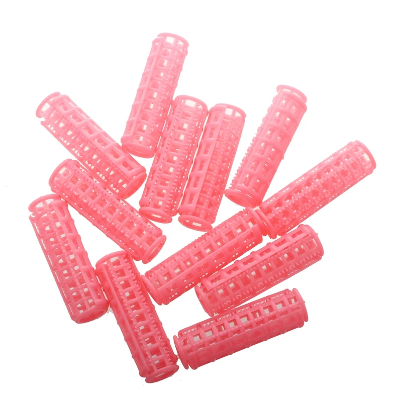 12 Pcs Pink Plastic DIY Hair Styling Roller Curlers Clips | Бытовая техника