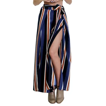 

2019new spring and summer women's striped sexy split tie trousers women's pants holiday wide leg pants fashion nine pants female