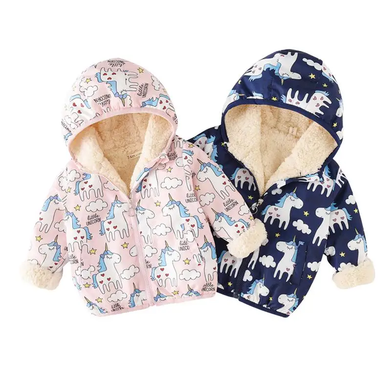 

Autumn And Winter Girl Coat Cartoon Fleece Lined Thickened Children Warm Clothes Hooded Windcheater Children Outerwear