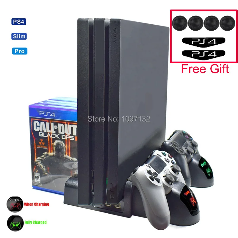 

PS4 Accessories Console Cooling Fan Cooler Vertical Stand with Controller Charger and Game Disk Storage for Play Station 4 Slim