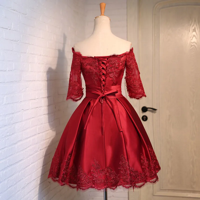Женские кружевные платья бордового цвета для девочек, элегантные винтажные Бальные платья с коротким рукавом и аппликацией, вечерние платья, торжественные платья