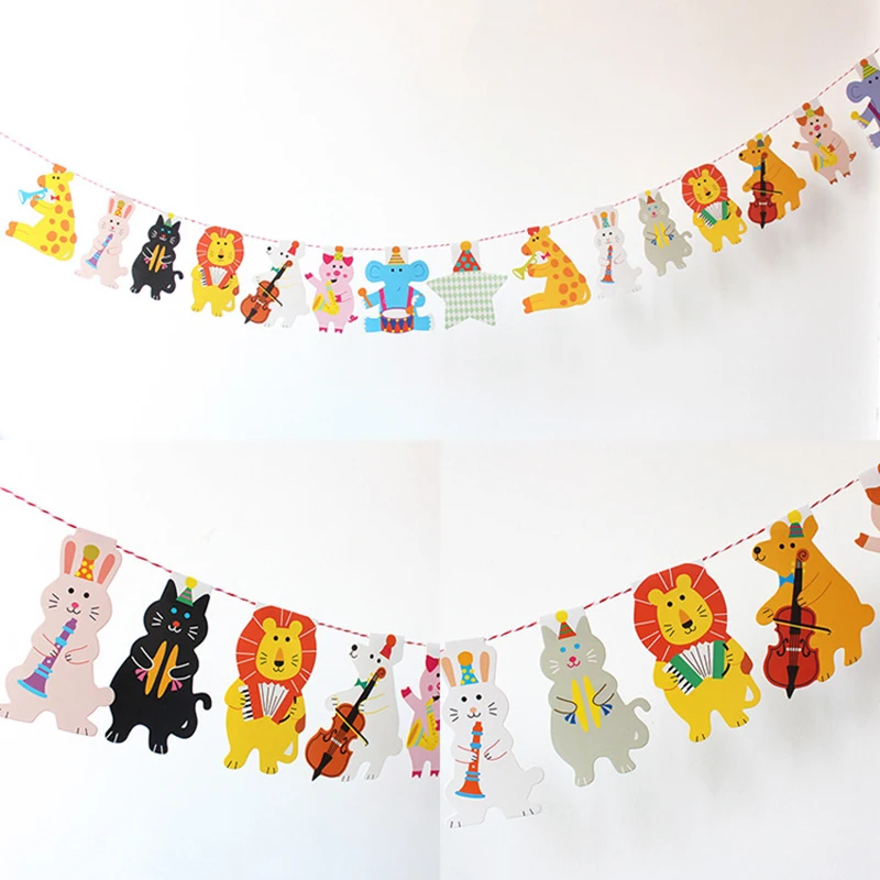 

1Set Circus Forest Lion Elephant Concert Banner Baby Shower Cartoon Animal Garland Paper Flag Kids Birthday Party Decor Supplies