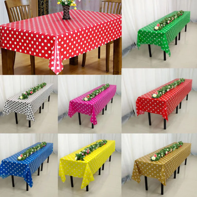 

Brand New Style Plastic Tablecloths Table Cover For Wedding Banquet Party Decoration Rectangle Dots