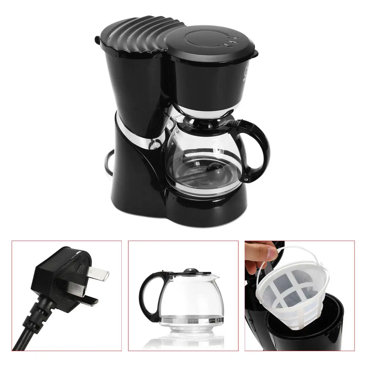 

600ml Electric Automatic Coffee Maker Machine Black Drip Filter Coffee Maker Latte Expresso Tea Household Commercial Appliance