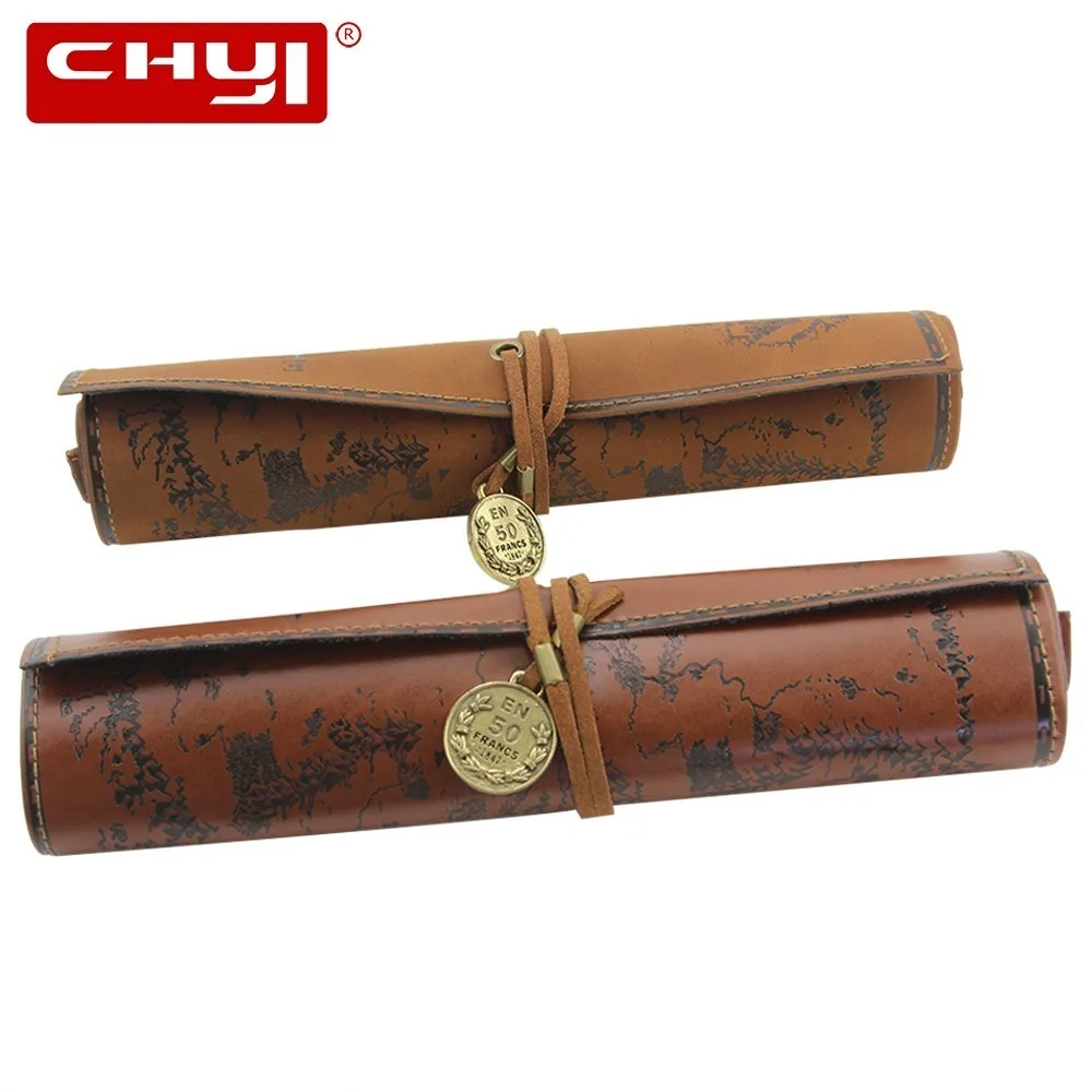

Vintage Pencil Case Retro Pirate Treasure Map Roll PU Leather Pencil Bag Pouch Stationery School Supplies Make Up Cosmetic Bag