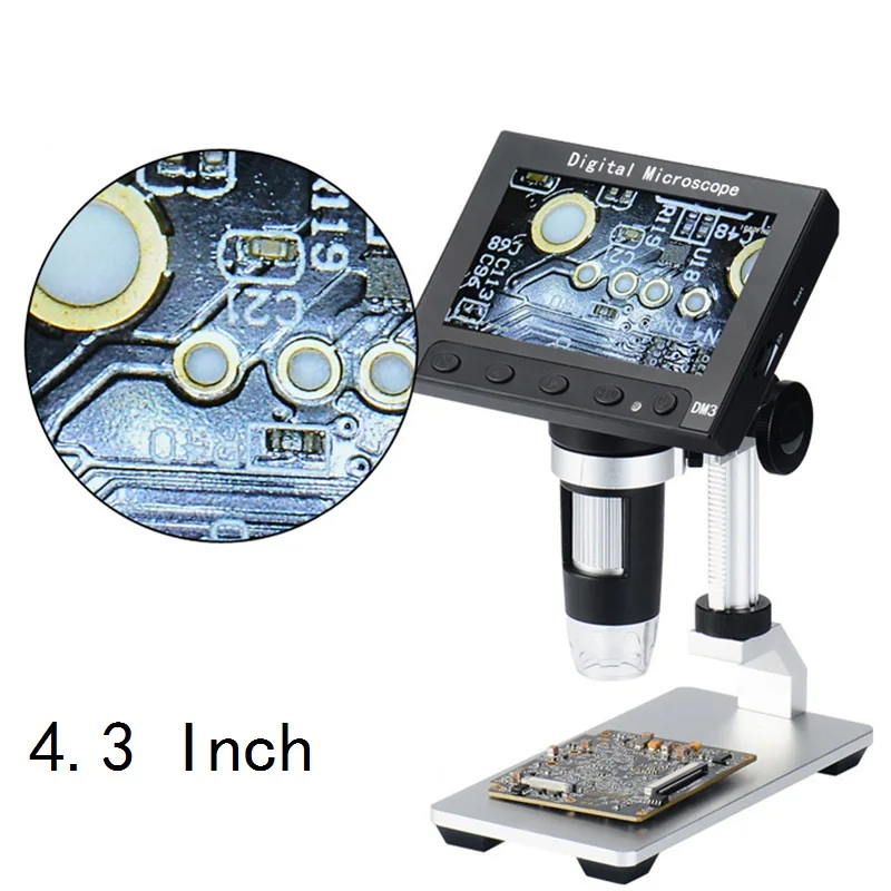 1000X Digital Microscope 2.0 5.0 MP Electronic Video Microscope 4.3 Inch Display with 8 LED Stand for PCB Motherboard Repairing