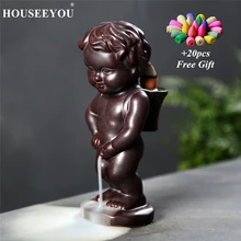 20 шт. благовония конусы+ керамические мальчик писк обратного потока благовоний горелки домашний декор водопад декоративный держатель для благовоний дзен ароматическая курильница