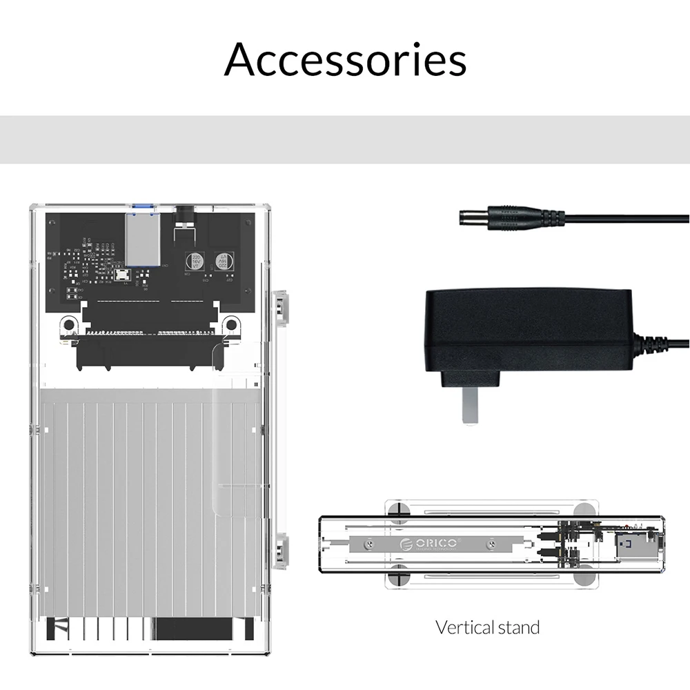 ORICO 2,5 дюйма Прозрачный USB3.0 type-B USB порт Блок питания жесткий диск корпус с подставкой SATA3.0 выход HHD/SSD чехол