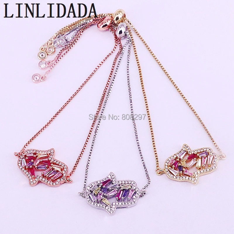 8 шт. новомодное очарование Радуга CZ кубический вставки из циркония Хамса застежка-закрутка браслеты