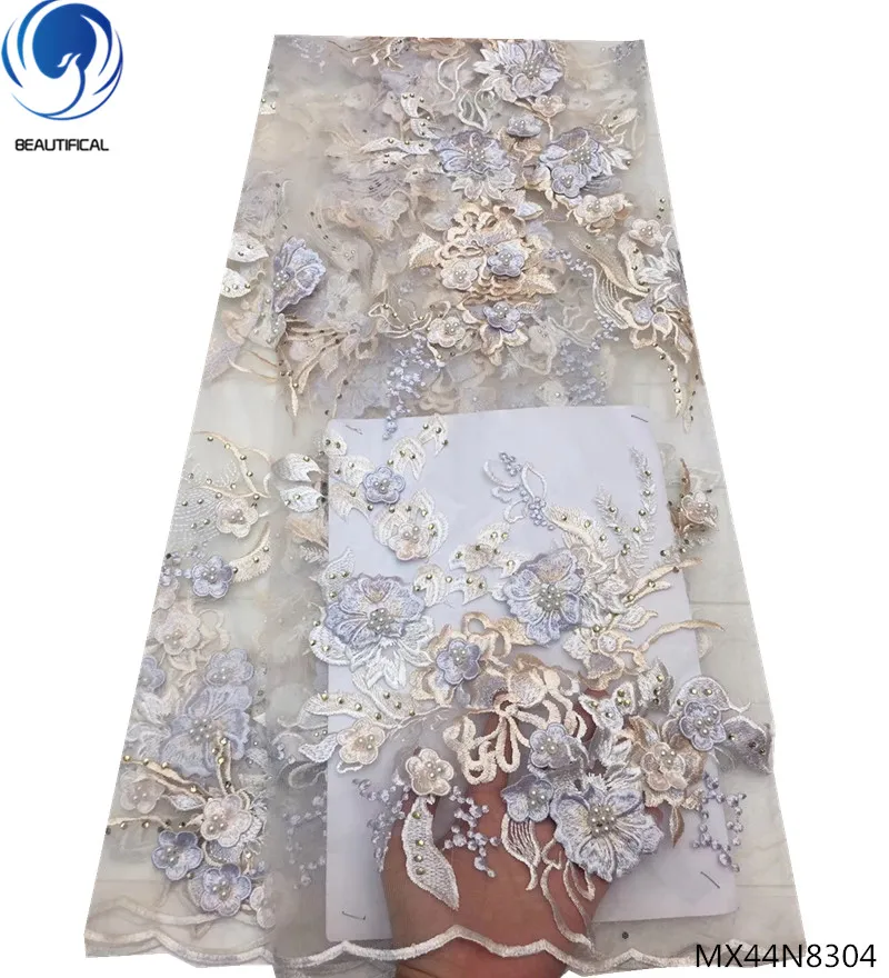 

Beautifical lace fabric 2018 3d laces materials for dresses 3d lace fabric with flowers and bead 5yards/lot hot products MX44N83