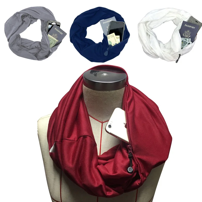 

Solid Soft With Pocket Pocket Loop Scarf All-match Fashion Infinity Scarf Convertible Journey Female Women Scarves