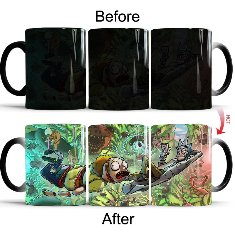 

Rick and Morty Magic Mug Heat Sensitive Ceramic Mugs Color Changing Coffee Milk Cup Gift