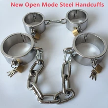 NEW open way stainless steel hand cuffs bdsm bondage restraints fetish sex game erotic toys bondage adult sex toys for couples heavy stainless steel adult sex shackle legcuffs for sex bdsm fetish bdsm bondage harness set slaves sexy sex toys for couples